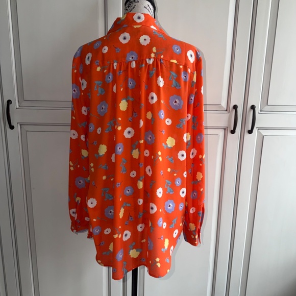 Ann Taylor Popover Orange Floral Camp Shirt Size M - Picture 4 of 7